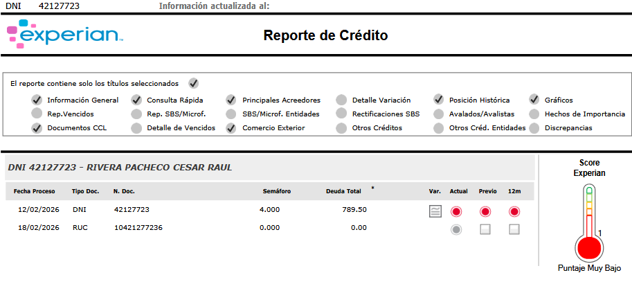 reporte de deuda , varios años sin poder pagar 700 soles