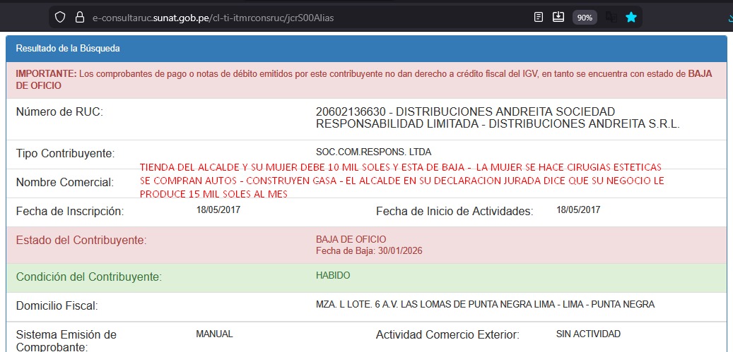 NEGOCIO DADO DE BAJA POR LA SUNAT