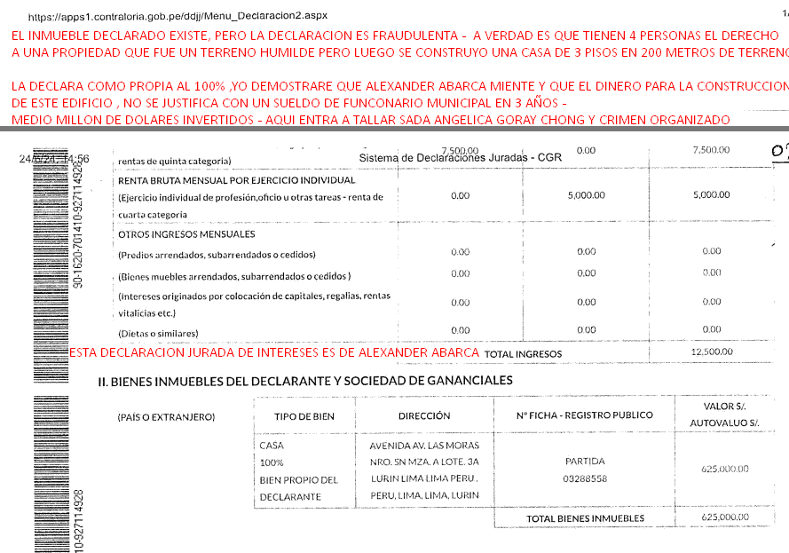 declaracion falsa de alexander abarca ayala