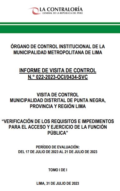 Alcalde eulogio huyhua punta negra contrato personas a dedo sin respaldo legal informa contraloria 022-2023